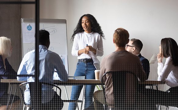 Employees in a meeting room